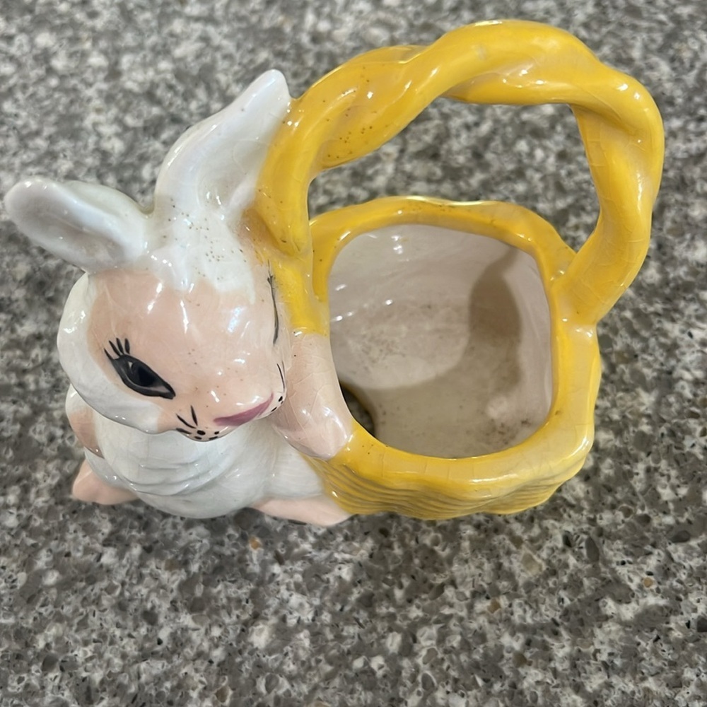 Vintage Ceramic Bunny with Yellow Basket - Picture 6 of 6